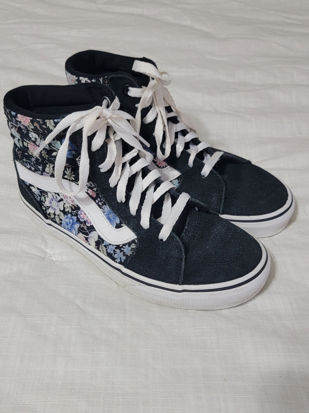 Vans High-Top Floral Sneakers in Black and White
